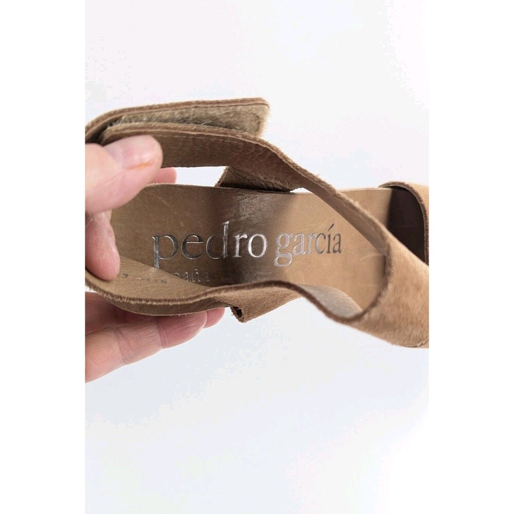 Pedro Garcia Sz 38.5 US 8.5 ? Beige Suede Ankle Strap Wedge Sandal Platform Chic - Picture 11 of 16